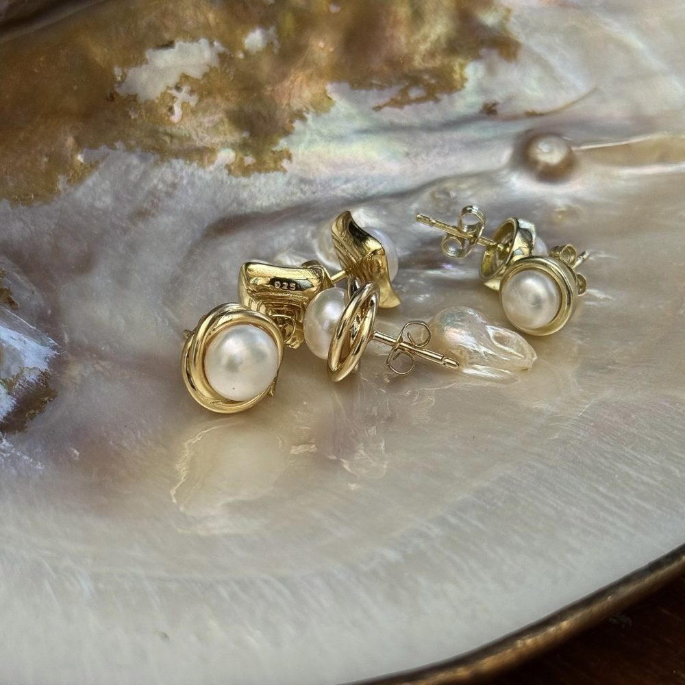 Серьги-пусеты "Pure Pearl" золото