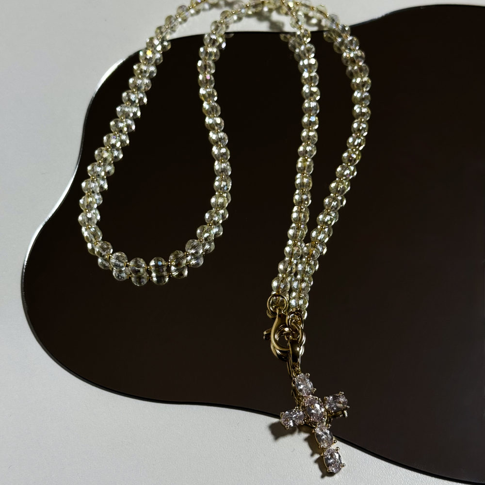Сверкающее длинное колье "Crystal Cross"